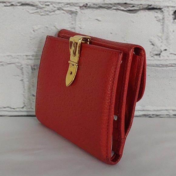 'GUCCI' 'CINGHIALE MACULATO~ROSSO' LEATHER GOLD BUCKLE TRIFOLD WALLET, BOX & BAG - Picture 4 of 16
